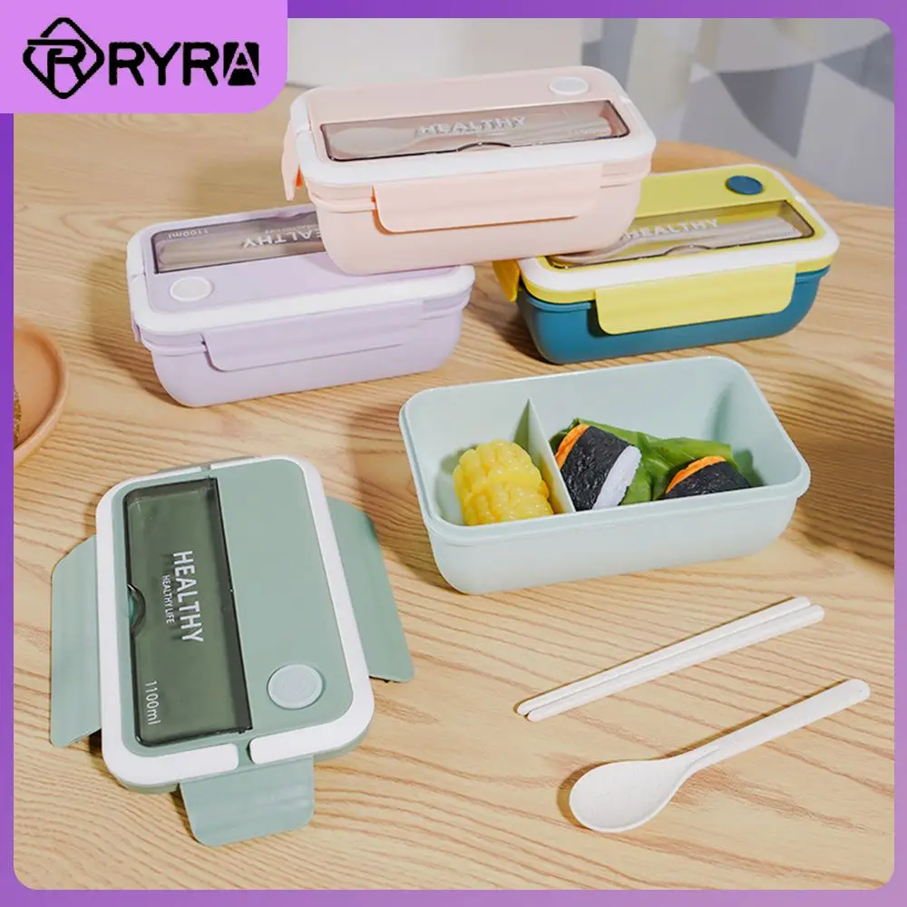 Grid Design Hermetic Lunch Box Microwave Oven Heating Children Student Bento Box Portable With Spoon Chopsticks 1pc Bento Box