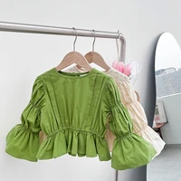 flare sleeve tops girls spring korean camisas style baby princess blouses solid color toddlers kids shirts hemden child t shirts