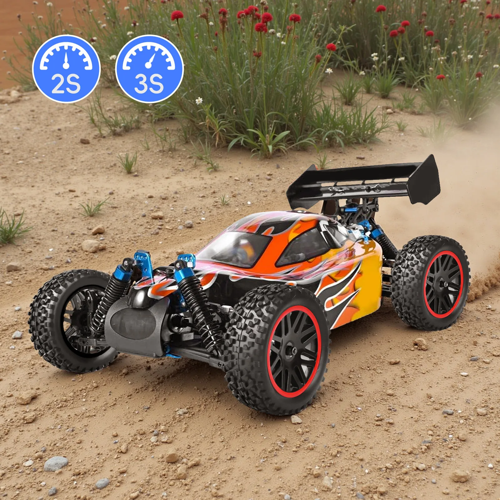 Фото Комплект предварительно склеенных шин и колес HobbyPark для радиоуправляемых багги 1/10, высота 3,46 дюйма (88 мм), для Traxxas Bandit, Wltoys 144001, Losi, Redcat №3