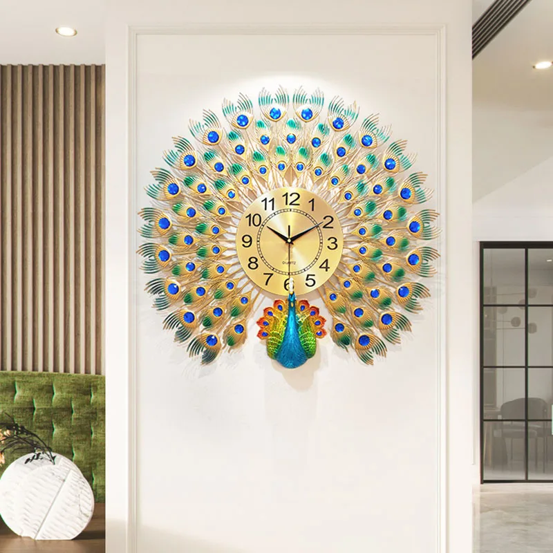 

Металлические большие минималистичные настенные часы, кухонные настенные часы с механизмом в скандинавском стиле, с изображением рустикального золота, палочка павлина, Deko, домашний декор WW50WC