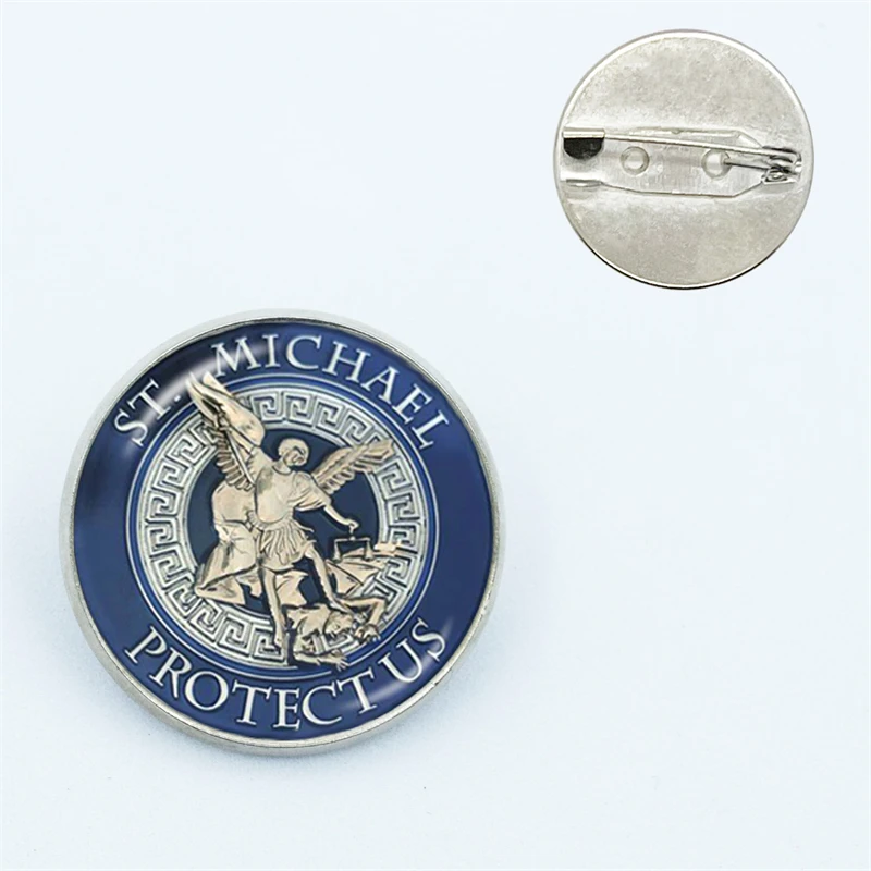 

Христианская святая стеклянная брошь Archangel St.Michael Protect Me Saint Shield защитные металлические булавки рюкзак с нашивками одежда ювелирные изделия