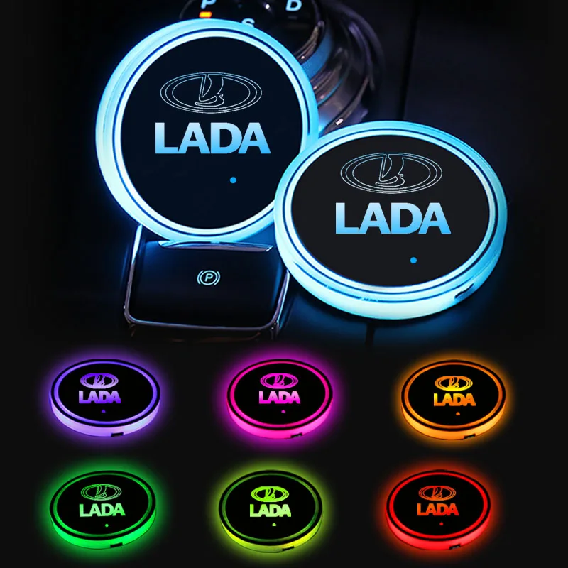 

Car Cup Pad LED Luminous with Light Vibration Sensor Car Styling Accessories for Lada Sedan Largus Kalina Granta Vesta X-Ray Etc