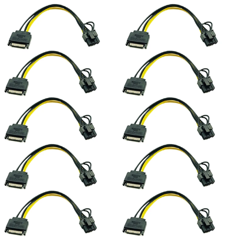 

Кабель питания PCI-E, кабель 15pin SATA папа-8 pin(6 + 2), 20 см, кабель с 15-pin на 8 pin, провод 18AWG для графической карты, 10 шт.