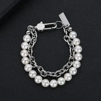 2022 fashion jewelry luxurious 8mm stainless steel solid color white pearl silver for women bracelet