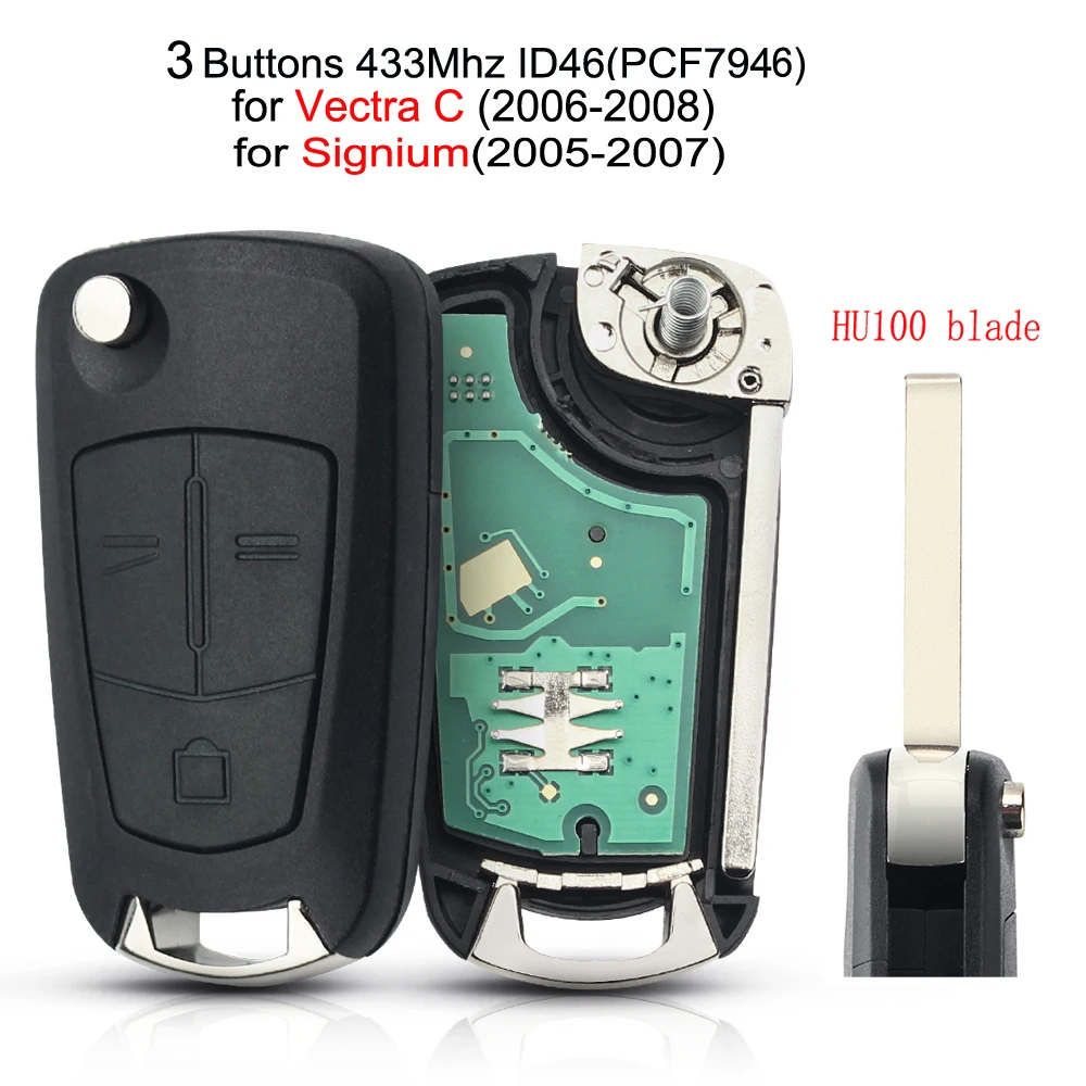 

KEYYOU для Vauxhall Opel Vectra C Signum, автозамена ключа, откидной дистанционный брелок, 3 кнопки, 433 МГц, PCF7946, чип, автомобильный ключ