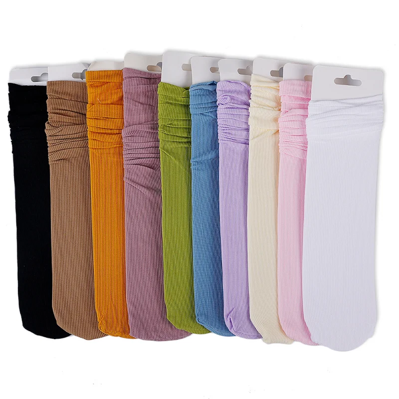 Women Loose Socks Japanese Style Summer Thin Velvet Sock Harajuku JK Cute Crew Socks Solid Colors Knitting Striped Cotton Sock