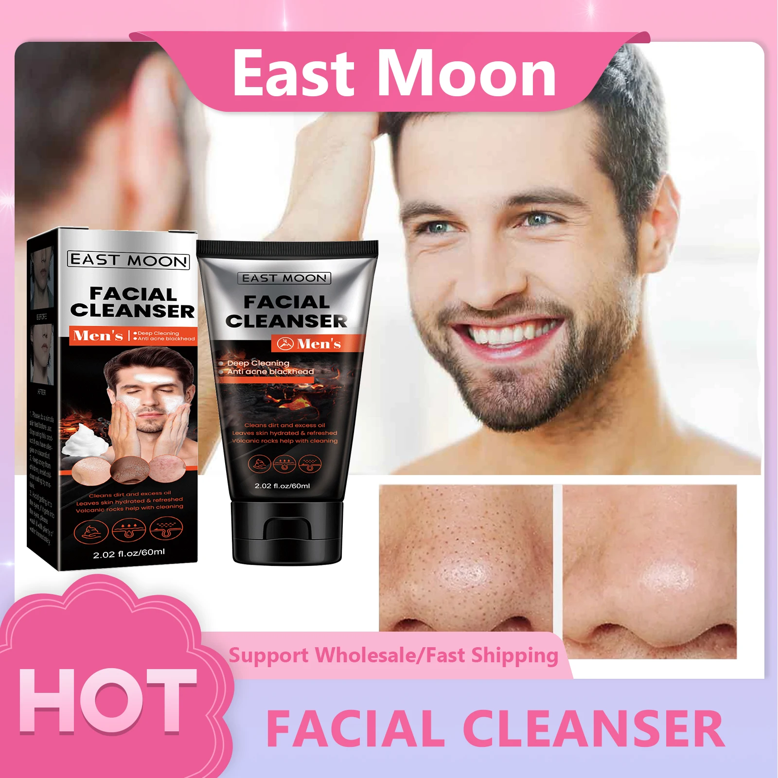 

Men Facial Cleanser Wash Deep Facial Cleansing Remove Acne Blackhead Shrink Pores Oil Control Moisturizing Exfoliating Skin Care