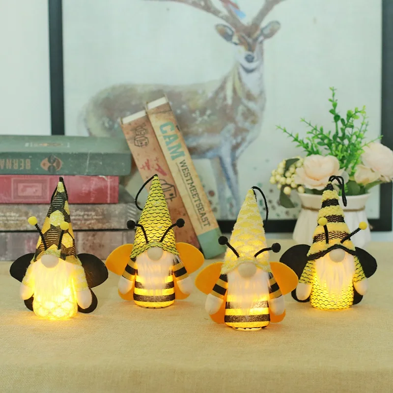 

Cross-Border New Arrival Bee Festival Decorations Cute Light-Emitting Wings Bee Doll Pendant Holiday Atmosphere Layout