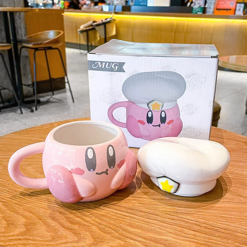 

Симпатичная керамическая кружка с креативной ручкой в японском стиле аниме Kirby, изящная кружка с крышкой для чашки, кружка для воды для дево...
