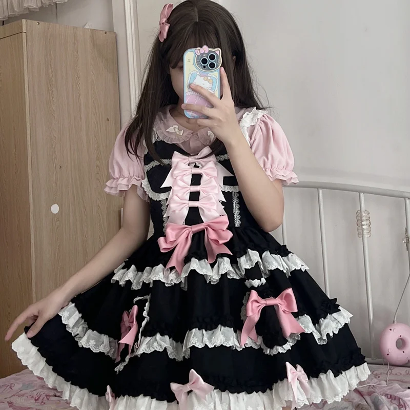 

[Сердечко мастер] Оригинальный дизайн японское розовое милое платье лолиты Jsk Kawaii с бантом вечернее платье принцессы на бретелвечерние