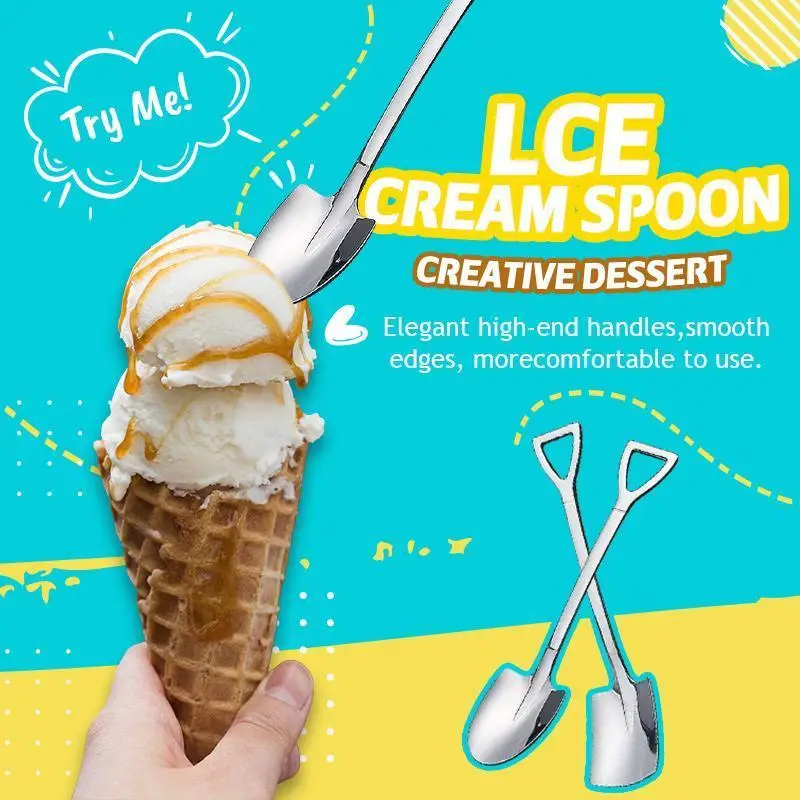 2PCS Creative Coffee Spoon Shovel Spoons Stainless Steel TeaSpoons Tableware Cutlery set For Ice cream Dessert Scoop Dropshippin |
