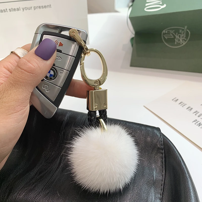Ball New Arrival Handmade Keychain with Real Mink Fur, Cute Design for Women Girls, Keychain Accessory for Bags Cars, Gifts