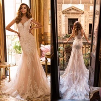 exquisite wedding dress scoop neck appliques bridal gowns lace tulle mermaid floor length brides dresses vestido de novia