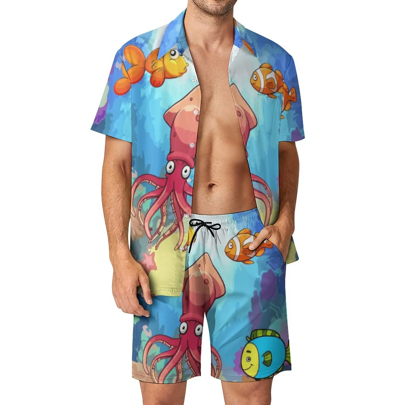 

2 Pieces Pantdress Bottom of The Sea High Quality Men's Beach Suit Novelty Beach Eur Size