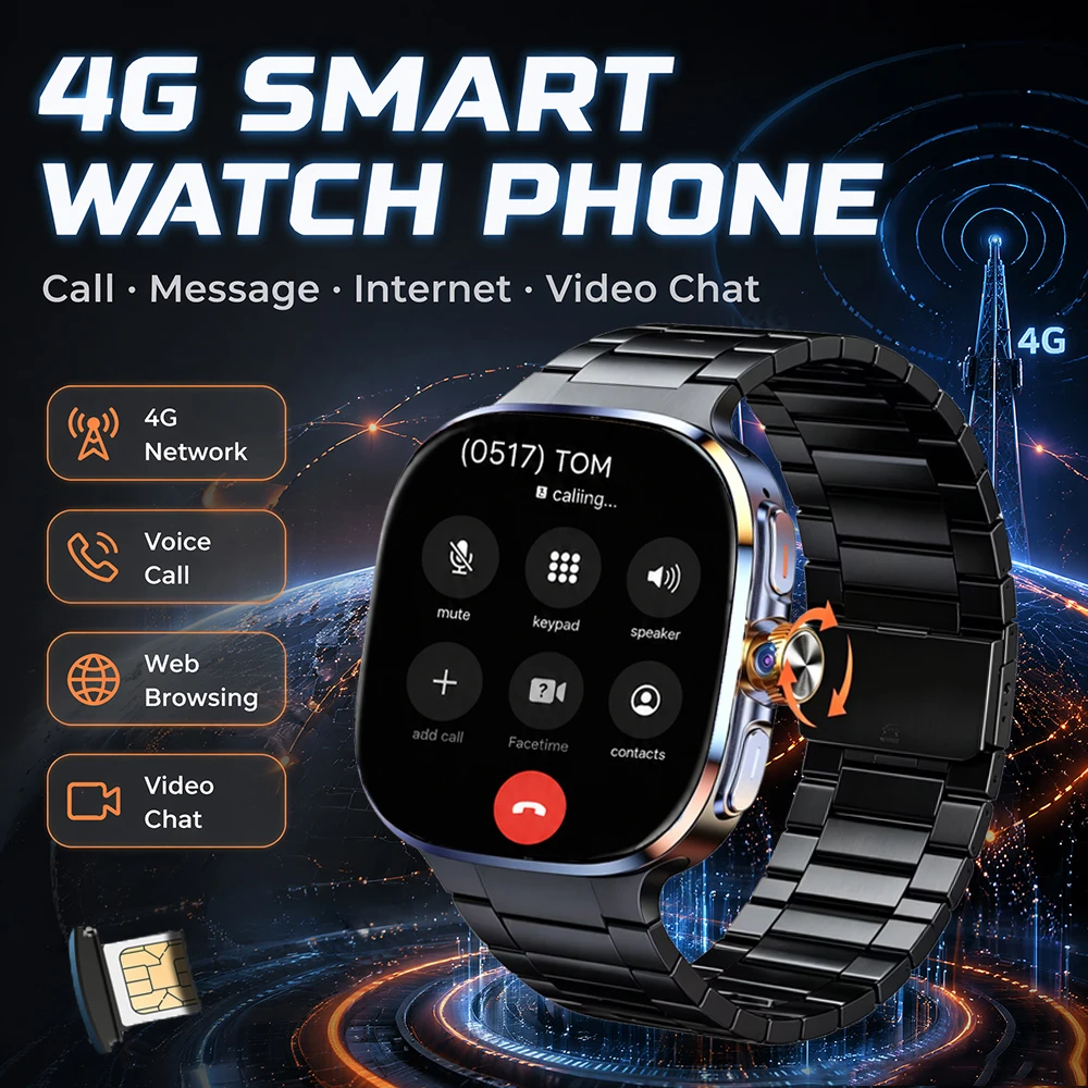 Смарт-часы 4G Full Network 5G с AMOLED-экраном 720*720, 16 ГБ+256 ГБ ОЗУ, 2100 мАч, HD-видеозвонки, GPS, Wi-Fi, Google Smartwatch, Android 10 (art.: 3920dc5050f02) - 3920dc5050f02