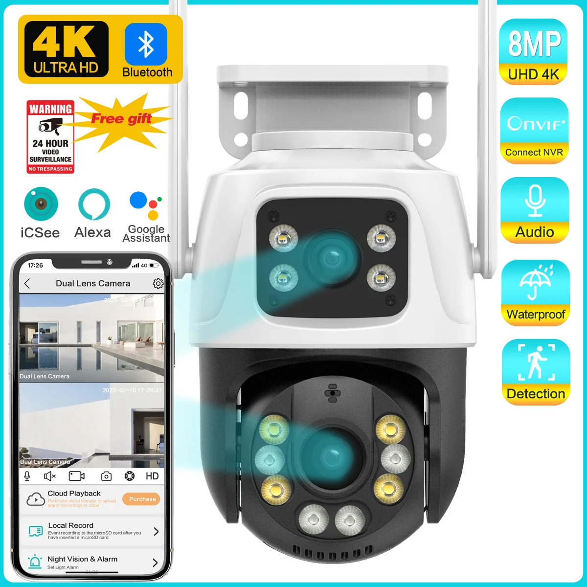 

4K 8MP WIFI IP Camera Dual Lens Dual Screen PTZ Camera Outdoor 4MP AI Auto Tracking Security Camera P2P Video Surveillance iCSee