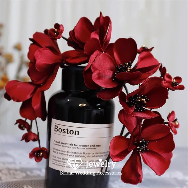

CC Floral Wedding Hair Accessories Women Hairwear Bridal Dress Engagement Headpiece Red Color Flower Shape Hairbands Gift xy484