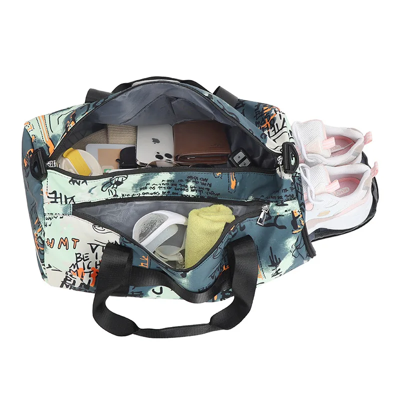 2022 New Graffiti Sports Fitness Bag Travel Bag Luggage Handbag Women Shoulder Bag Large Capacity Outdoor Waterproof Nylon Bags