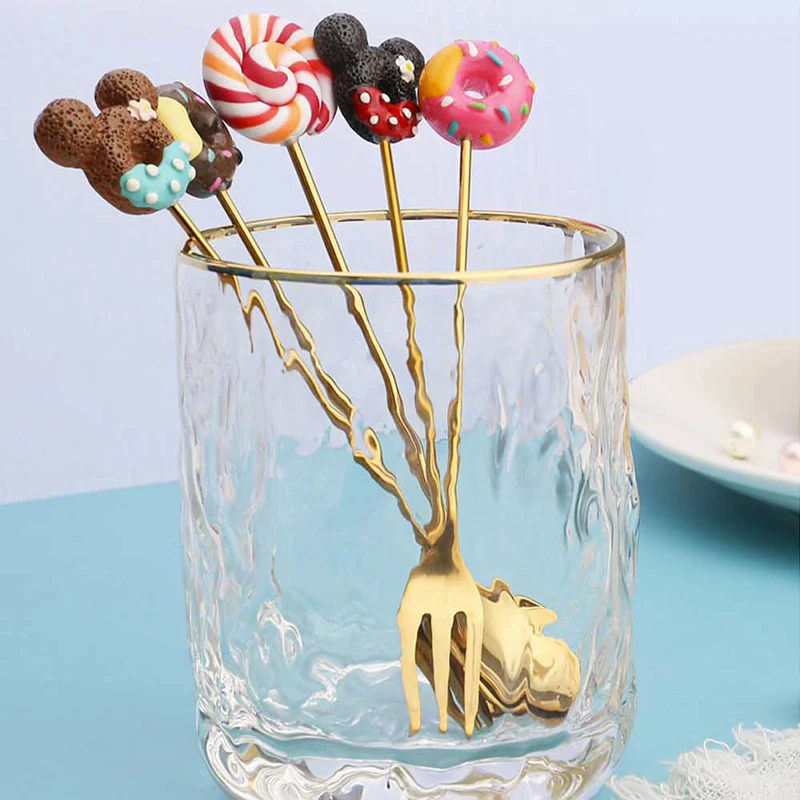 

Stainless Steel Donuts Candy Spoon Forks Kitchen Tableware Milk Coffee Stirring Spoons Dessert Cake Tools Cutlery Spoon Set