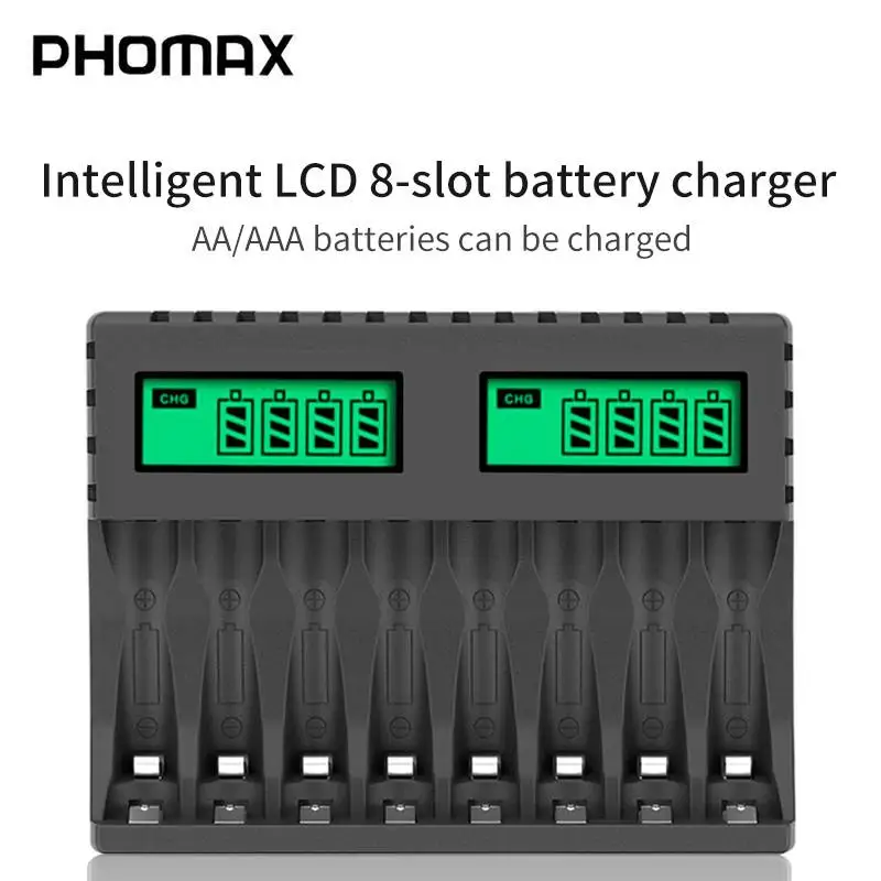 

PHOMAX Battery Charger LCD Display Smart Intelligent 8-Slot Chargers For AA/AAA NiCd NiMh Rechargeable Batteries aa aaa Charger