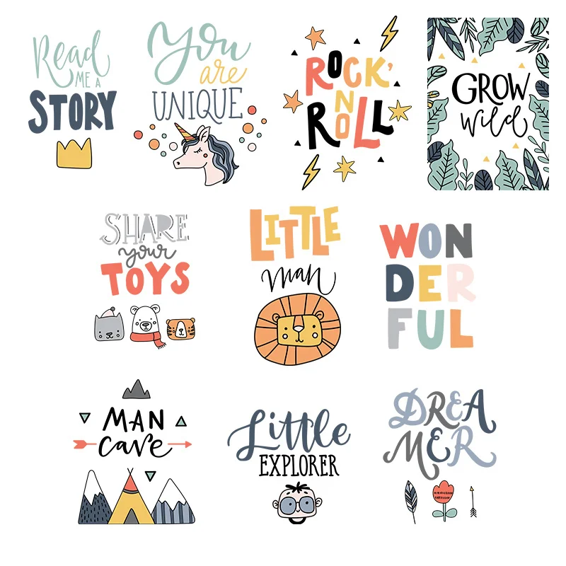 Наклейка с милыми животными буквами единорогом тигром сердцем моющаяся