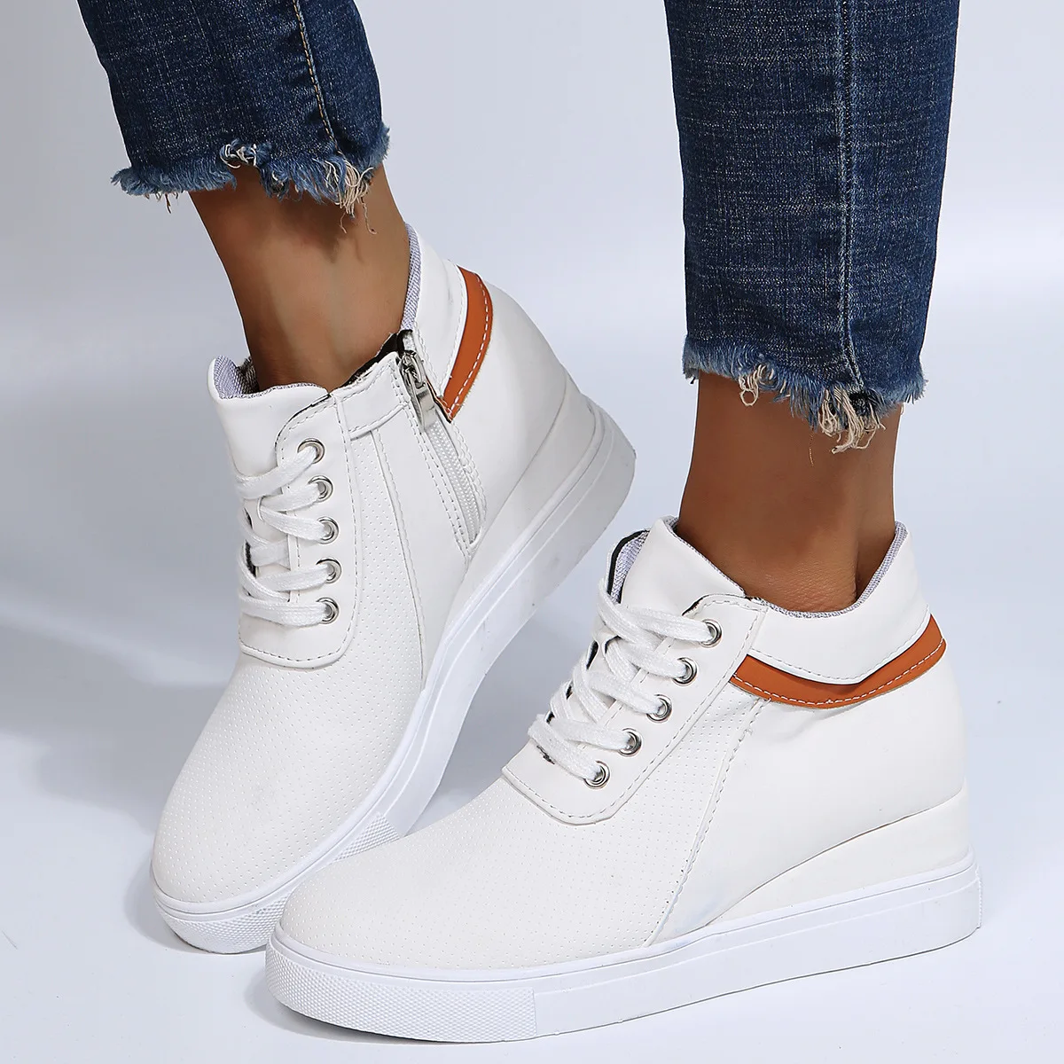 

Trendy White Shoes Women High Top Sneakers Women's Platform Ankle Boots Basket Femme Chaussures Femmes Height Increased Shoes