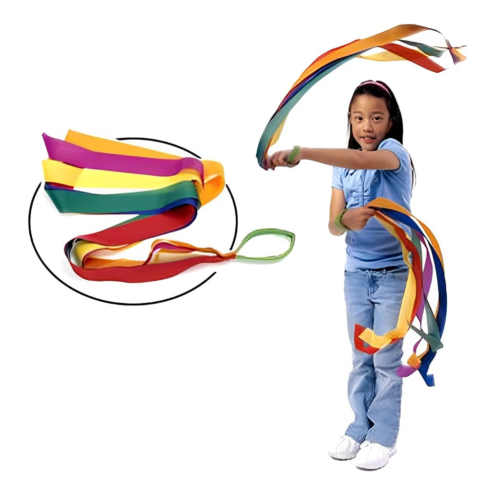 

12 Pieces Rainbow Color Gymnastic Ribbon Portable Reusable Washable Dancing Rope Practise Sports Gears Accessories