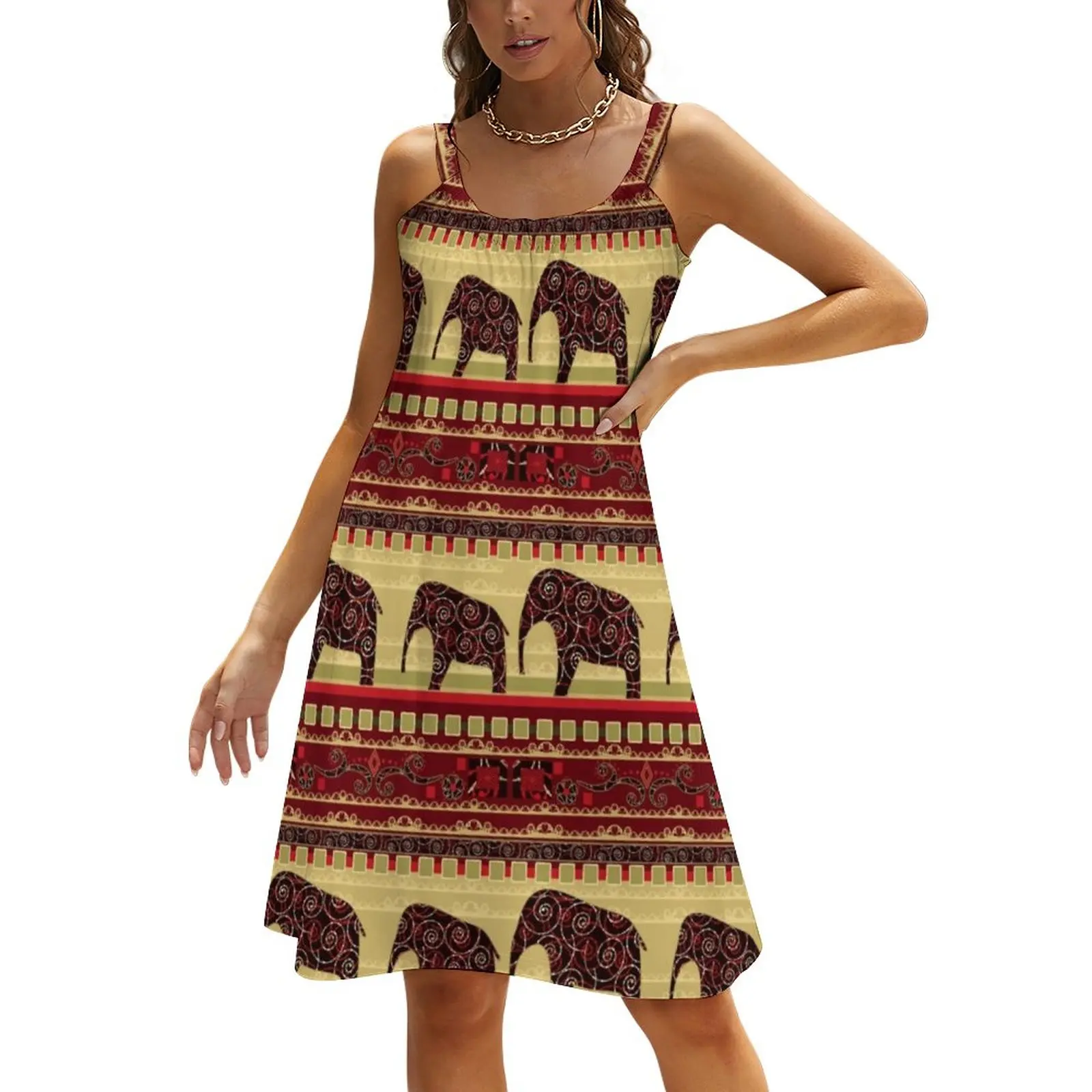 

Винтажное платье в виде слона, платья с Африканским принтом в уличном стиле, красивый летний Графический сарафан, Новое поступление, одежда ...