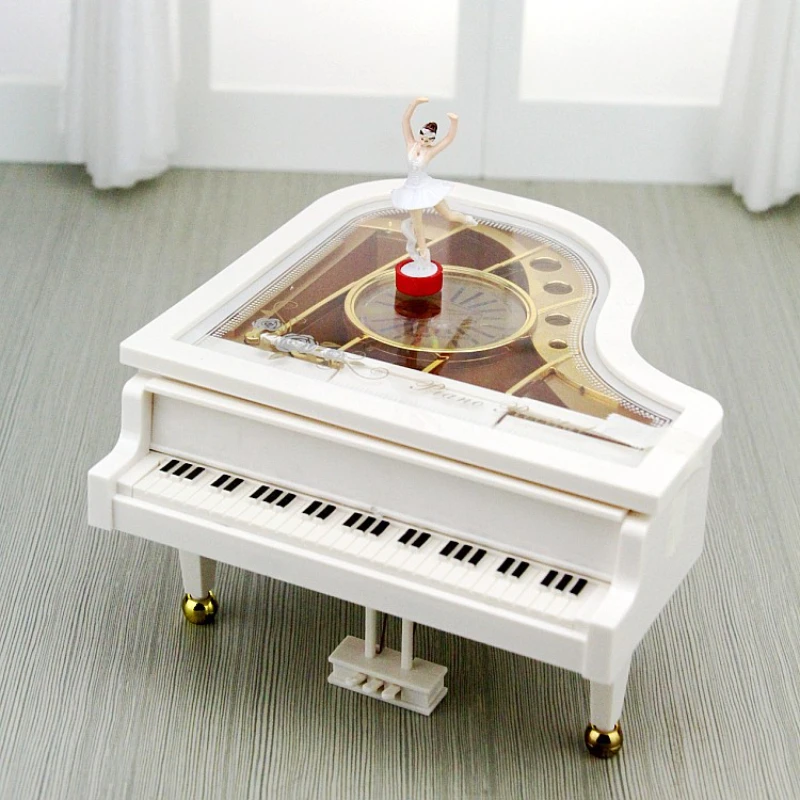 Piano shape dancing ballerina music box plastic jewelry box carousel hand-cranked music box mechanism Valentine's Day gift