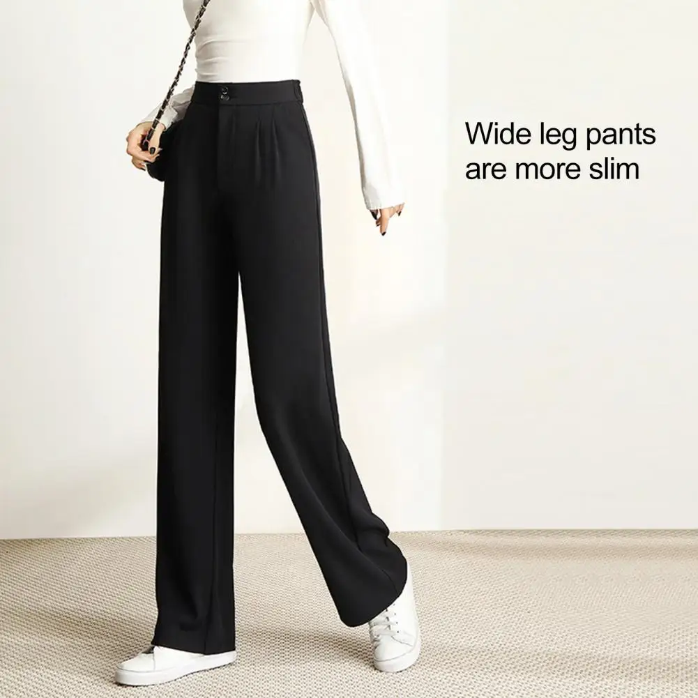 

Work Pants Solid Color High Waist Office Pants Slant Pockets Woman Pants Straight Wide Leg Draped Office Pants Female Clothing