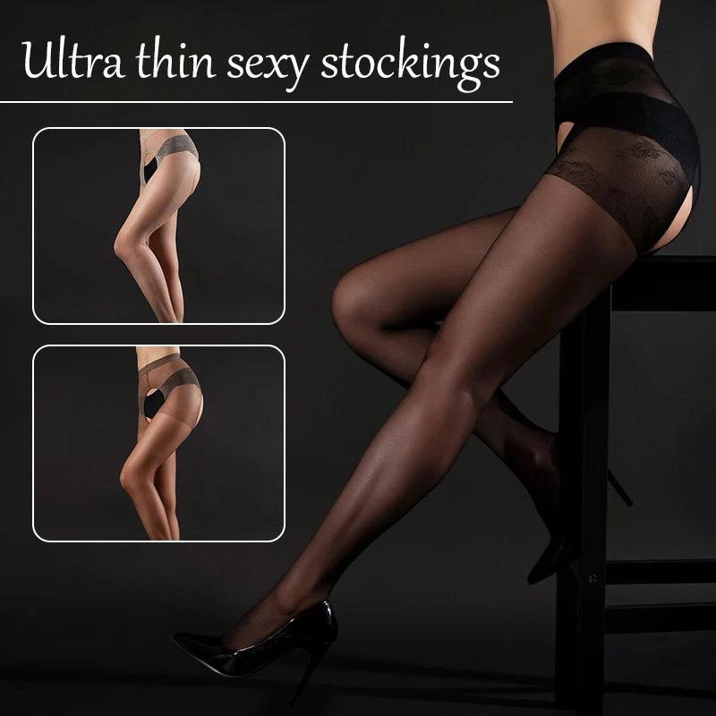Women Super Shiny Glossy Silky Pantyhose Ultra Thin Sheer Jacquard Open Crotch Stockings Elastic Socks Stretchy Slim Tights