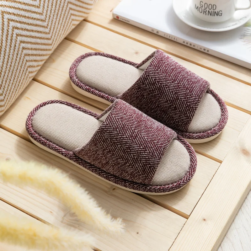 Cotton linen slippers women's summer home fabric art linen indoor lovers non slip soft floor Warm slippers Comfortable fashion