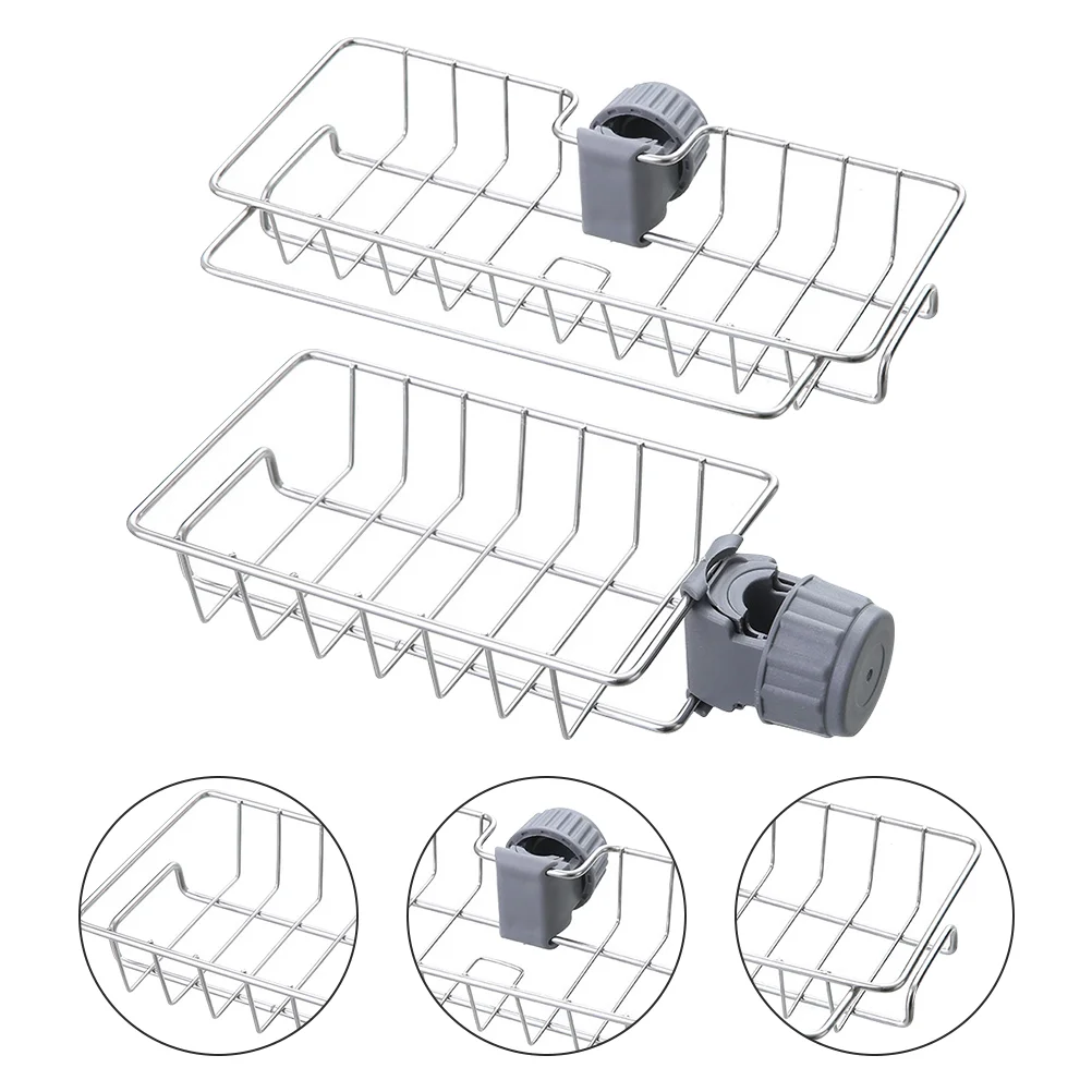 

2Pcs Kitchen Sink Drain Storage Rack Kitchen Sponge Holder Adjustable Iron Shelf