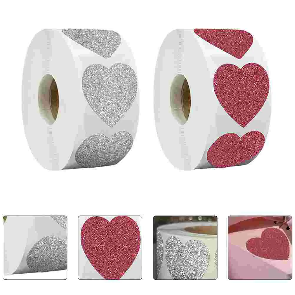 

2 Rolls Gift Packaging Stickers Sealing Sticker Valentine's Day Heart Shape Decals