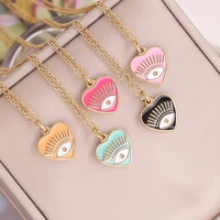 bohemia heart shaped evil eye clavicle necklaces for women girls fashion stainless steel gold plated drip oil necklace jewelry