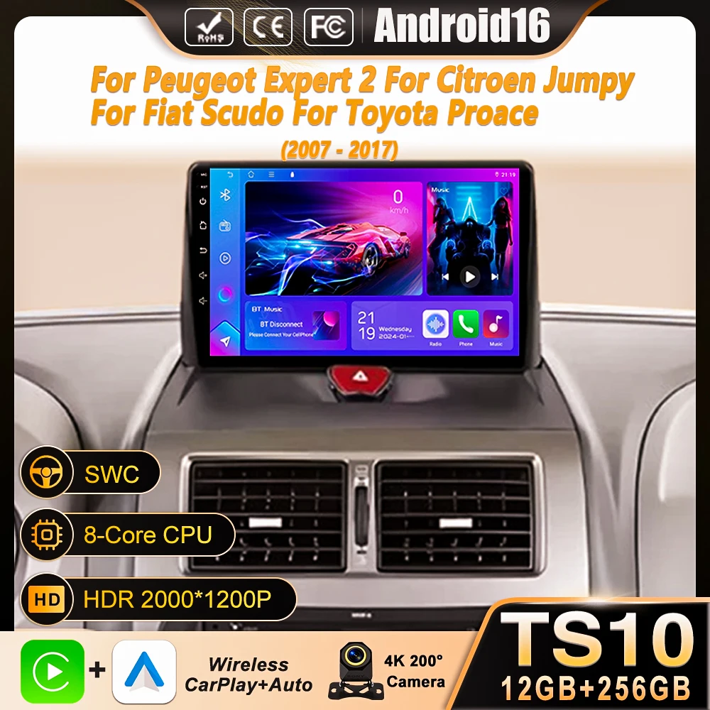 Фото Автомагнитола с Android Auto и CarPlay для Peugeot Expert 2, Citroen Jumpy, Fiat Scudo, Toyota Proace 2007-2017, навигация GPS №2