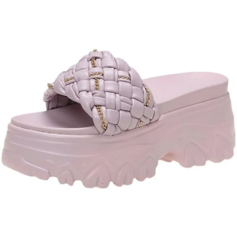 Женские летние шлепанцы на толстой подошве модные плетеные индивидуальные