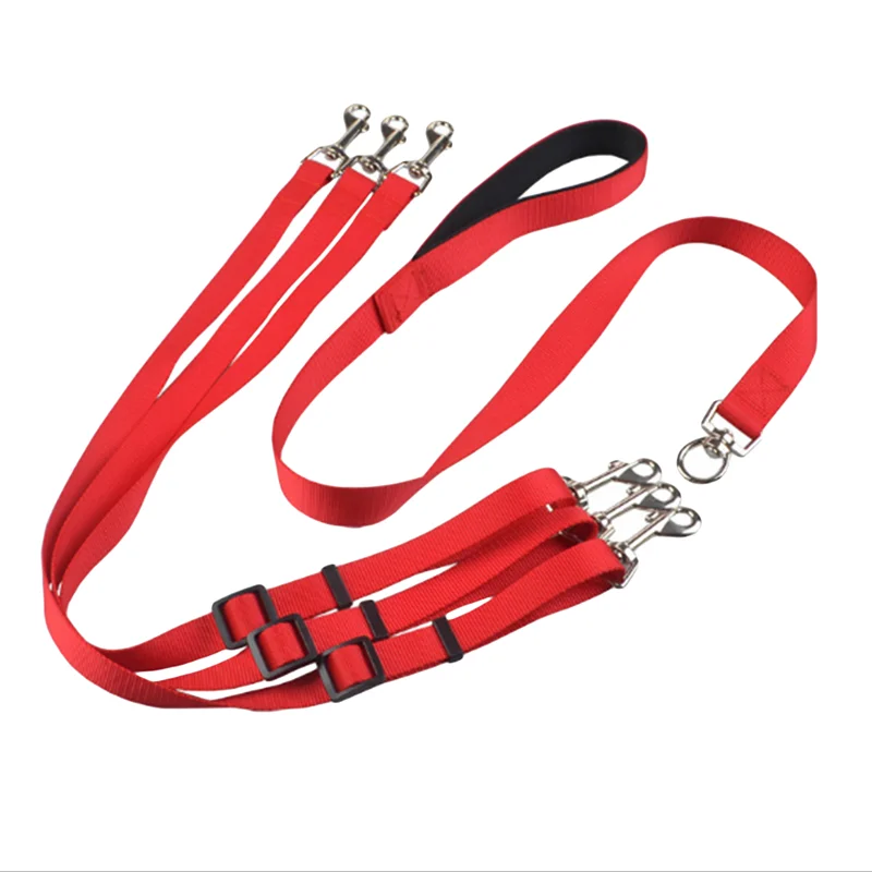 

Pet Traction Belt Dog Chain Strong Safety Dog Lead Leashes Nylon Weave Three Heads One Drag Three Dog Leash Square Round Rope