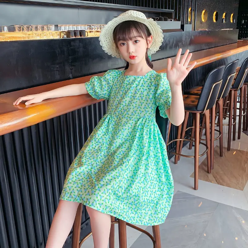 Платье летнее ТРАПЕЦИЕВИДНОЕ с бантом и рукавами-фонариками на возраст 5-14 лет