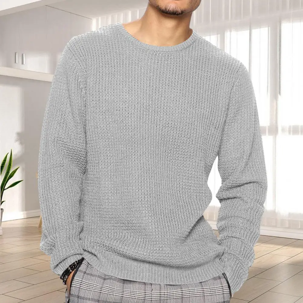 

Casual Sweater Cozy Men's Knitted Sweater Soft Warm Stylish Mid-length Design for Fall Winter Anti-shrink Sweater