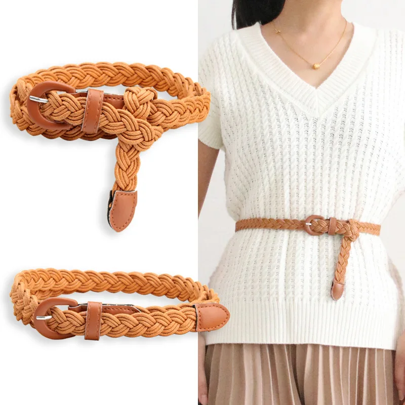 New weaving wax rope ms pin buckle belt joker han edition dress decorated with leisure