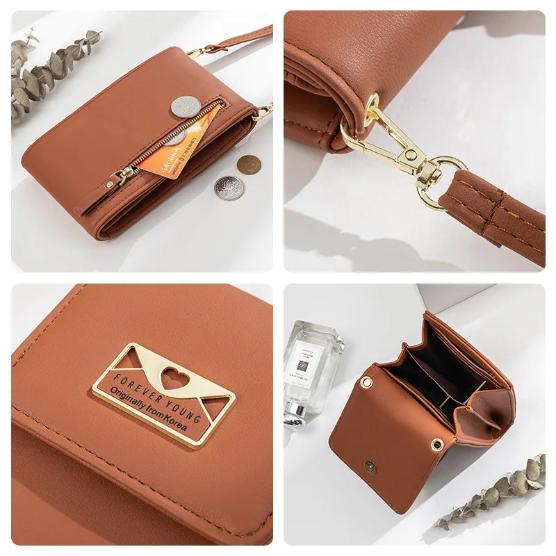 Fashion Mini Mobile Phone Bag High Quality Wild Korean Version Cute PU Solid Color Key Coin Purse Vertical Shoulder Bag Women