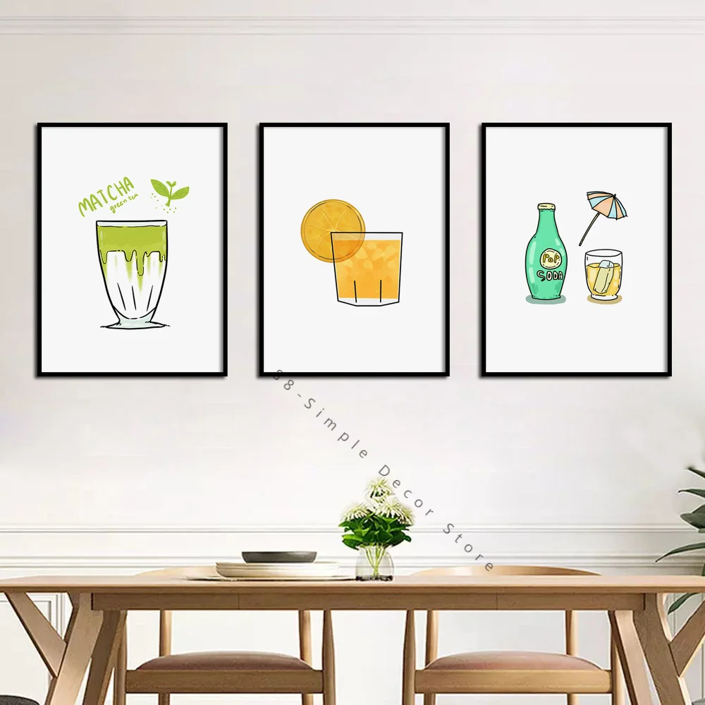 Green Tea Orange Juice Soda Drink Food Snack Wall Art Canvas Painting Nordic Poster Prints Pictures Restaurant Home Decor |