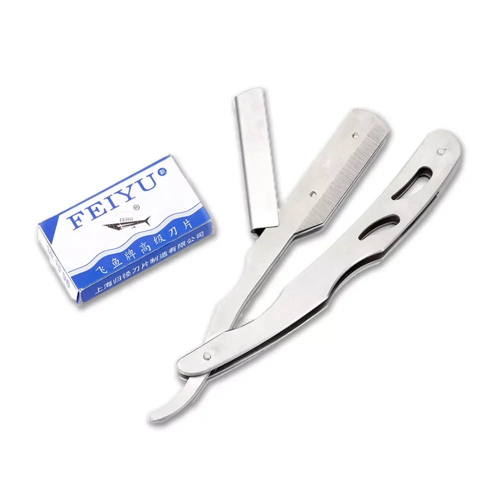 

Новый ручной нож для бритья с прямыми краями складной нож для бритья из нержавеющей стали для удаления волос на лице с 10 лезвиями Бесплатная...