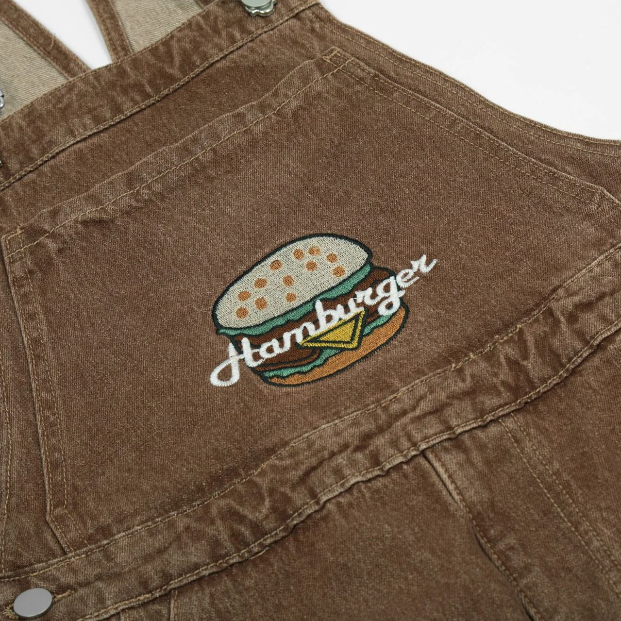 Американский винтажный дизайнерский комбинезон гамбургера с вышивкой Свободные