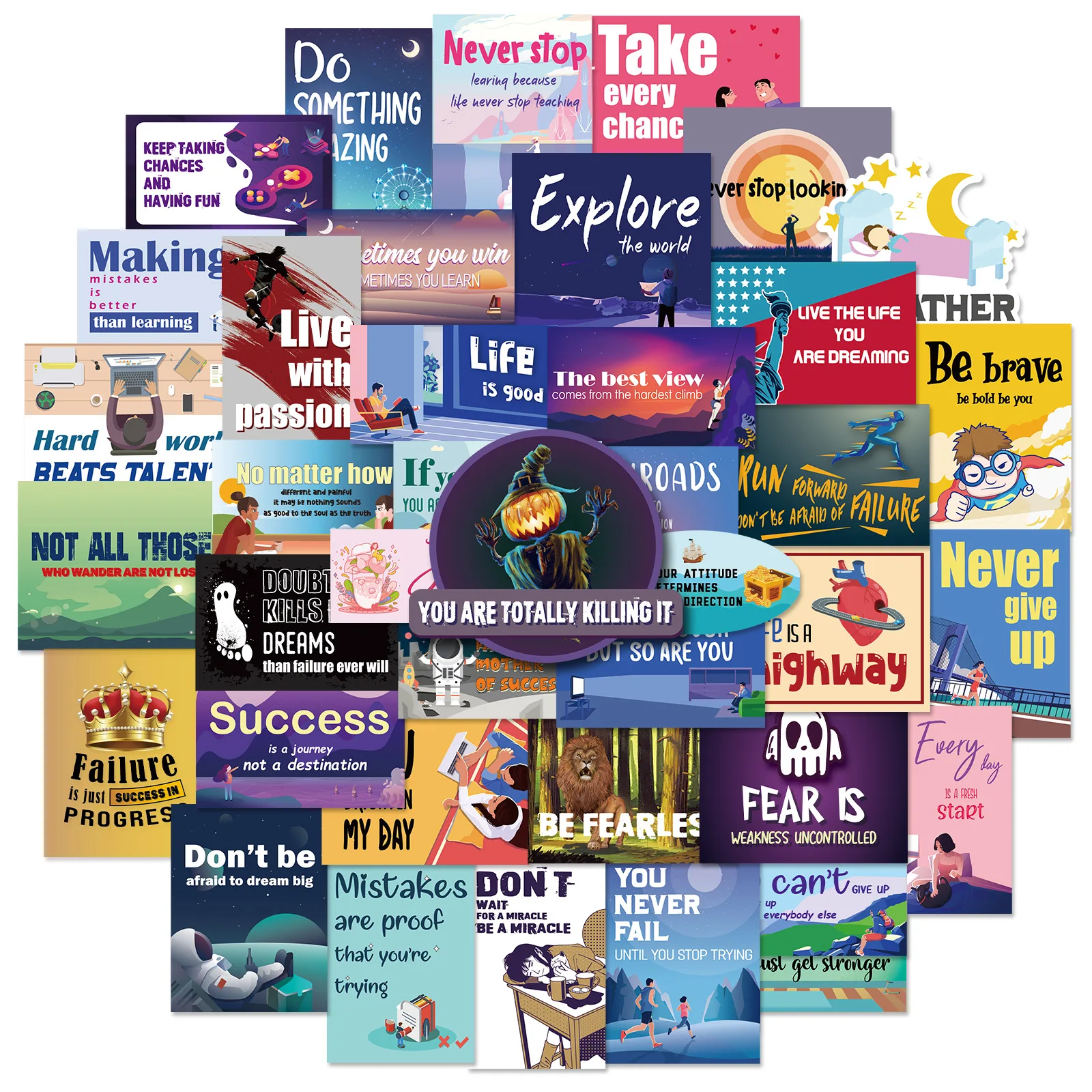 

10/30/50Pcs Funny Motivational Stickers Encouragement Cartoon Decals Scrapbook Laptop Phone Skateboard Sticker for Kids DIY Toys