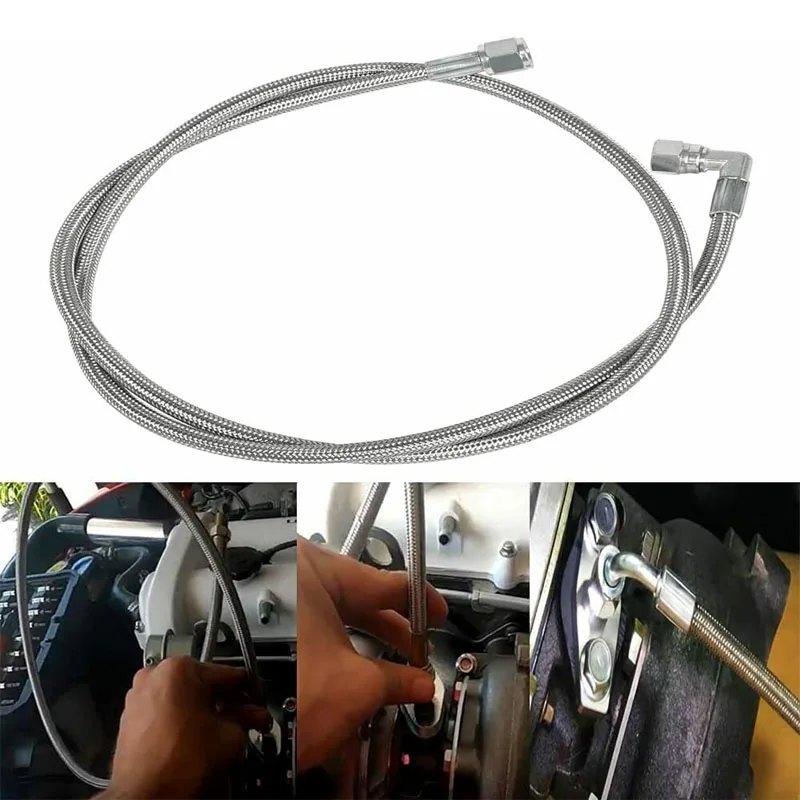 

YMT Steel Braided Turbine Supply Hose 48" Length - 4AN 90 Degree Straight Hose End Pressure Remote Turbo Sensor Teflon 551867