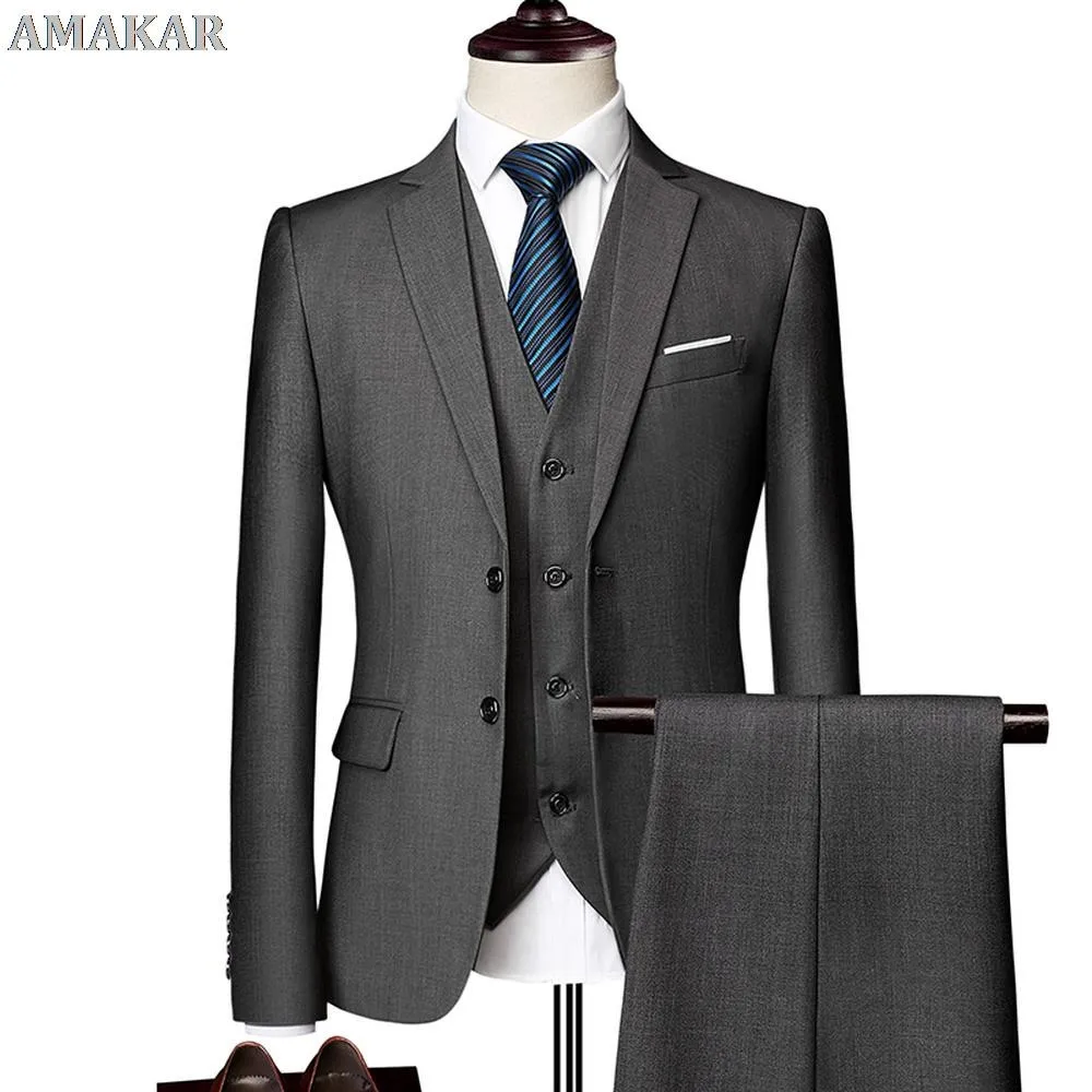 

(Blazer+Pants+Vest) Classic Men Suits Slim Wedding Groom Wear Male Business Casual 3 Piece Suit Trousers Gentlemen Costume M-6XL