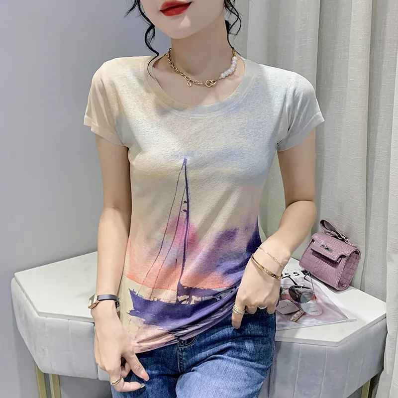 

2023 Tidal Curren Blouse Woman Clohing Y2k Top Prin Gauze Female T-shirt Spring Summer Sexy Tops Clohes Fashion Tees Goh