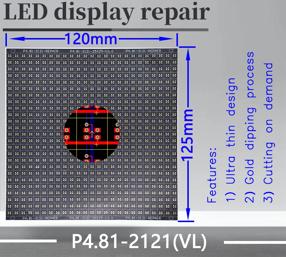 P4.81 Светодиодный модуль для ремонта печатной платы P4.81-2121/2727 120X120 мм Бумага в руках